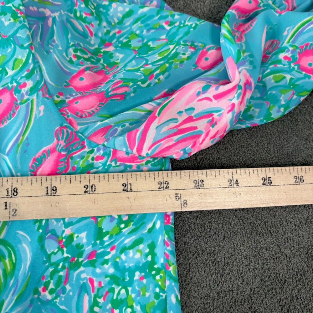 Lilly Pulitzer Gabriel Dress Womens 14 Blue Green Floral Tiered Ruffle Resort - Picture 10 of 10